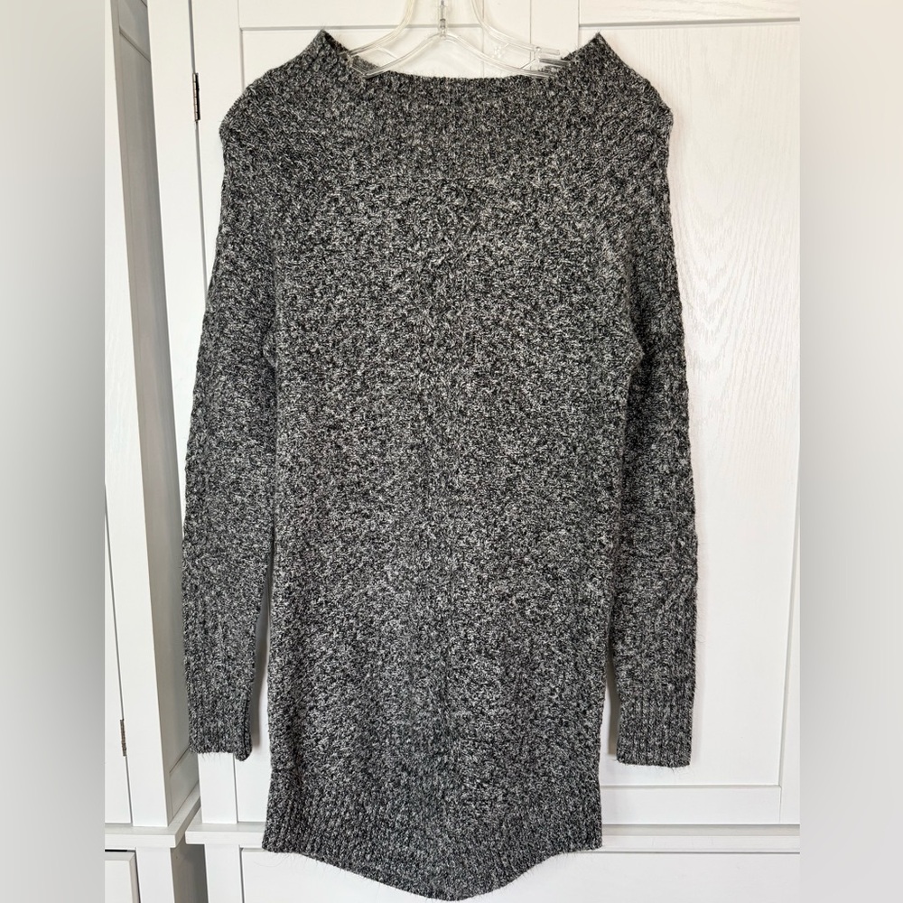 prAna Gray Marled Cable Knit Sweater Dress Small Organic Cotton Stretch Mini